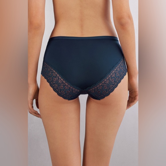 NWT Intimissimi High Waist Panties in Ultralight Microfiber with Lace Trim Navy - Picture 2 of 6